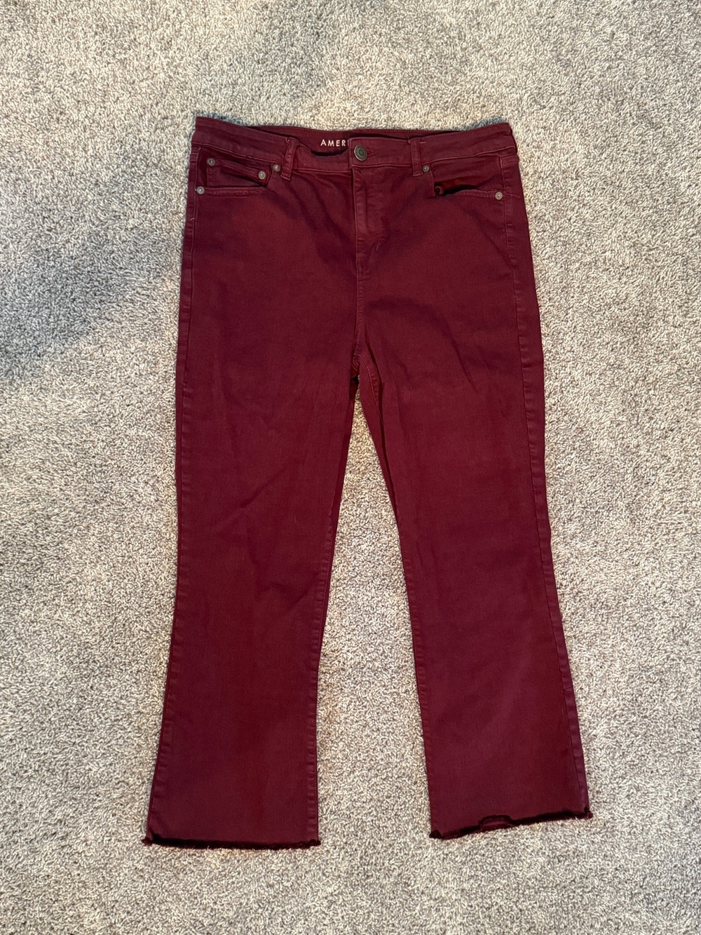 American Eagle Hi Rise Crop Flare Size 16 Burgundy Jeans